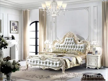 висококачествена и Модерна Европейска Френска Резбовани кожено легло за 2 души мебели за спалня 1,8 м d1406