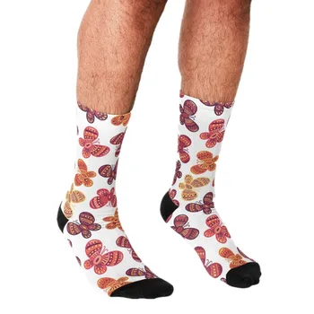 Мъжки Забавни чорапи с Многоцветни Пеперуди, Чорапи в стил харадзюку, Мъжки Щастливи хип-хоп, Новост, сладки чорапи за момчета, Ежедневни Луди Чорапи за мъже