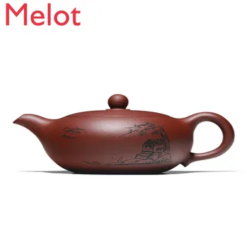 Yixing лилав пясък гърне, известен Чисто ръчно изработени домакински чайник Размер на капацитет Автентичен Един чай Плосък нефритови набор от