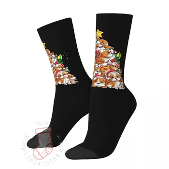 Английски Булдог Коледно Дърво Чорапи За Кучета За Мъже и Жени Забавни Щастливи Зимни Чорапи Есен Зима Средната Тръба Чорапи Подаръци