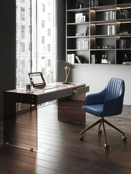Италиански минималистичен бюро модерна просто малка семейна спалня домашен офис бюро дизайнерски каменна и стъклена компютърна маса
