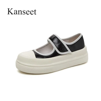 Kanseet/Дамски обувки на плоска подметка от естествена кожа; колекция 2021 г.; Нов Прием; сезон Пролет-лято; дамски обувки на плоска подметка с черен Цвят с кръгла пръсти Високо Качество на Платформата