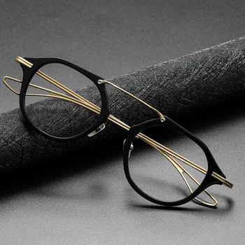 Високо качество на Реколтата, Овални Очила Ръчно изработени, Персонални Крака от Чист Титан за Жени, Опростяване на Мъжки Оптични очила, Очила