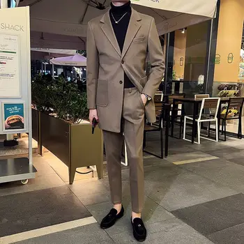 Нов бутик (сако + панталон Мъжки костюм Британско-корейска версия Приталенного ежедневна яке сватбена рокля средна дължина от 2 теми