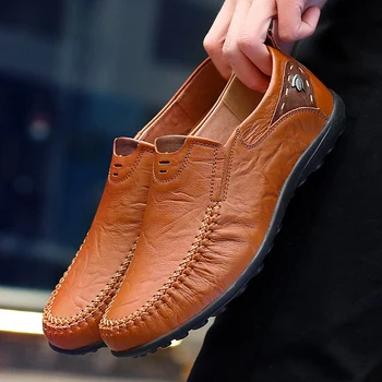 Кожени Мъжки обувки Модерен Кожена Естествена Висококачествена Луксозна Марка Удобни Мъжки Ежедневни Обувки За Шофиране Плюс Размер 37-47