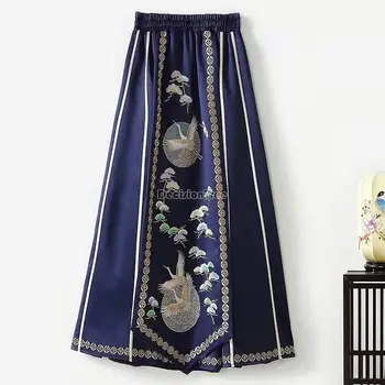 2023 hanfu женска пола с принтом в китайски стил, пролетно-летни дамски реколта пола в стил ретро костюм следа, дълга пола g516