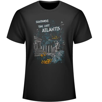 Изгубената Атлантида. Туристическа тениска за почивка на Санторини. Ежедневни тениски от 100% памук с къс ръкав, Без покрив, Размер S-3XL