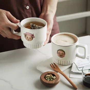 Чаши за кафе чаша на Чаша Лате Млечен Мак Ретро Дядо и Баба Двойка Чаши Следобеден Чай Керамични Графити С ръчно Рисувани
