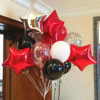 12шт 18 инча червена сребърна фолио звезда балон 12 инча сребърни конфети балон Детска тема рожден ден сватбена украса