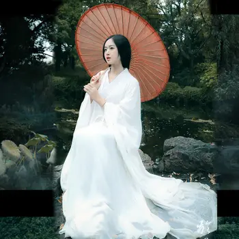 Xiaolongnv Древния Костюм Дрехи Студентка Ханьфу Супер Бяла Фея С рокля С Широки ръкави Страхотна Пола