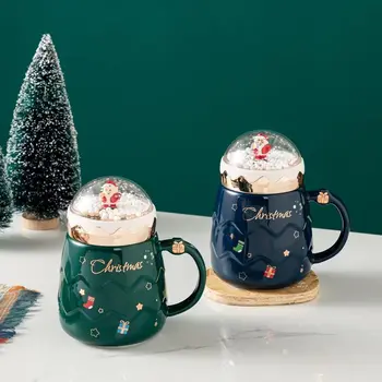 Креативна Чаша Дядо Коледа, Мультяшные Керамични Чаши, Чаши за Кафе, Подарък за Коледа, Чаша Снежен човек, утайка от Пътна Чаша с Капак, Кутия за Подарък