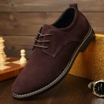 Мъжки замшевая кожена класическа официална обувки с перфорации тип 