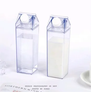 500 мл Пластмасова Прозрачна Кутия За Мляко, Бутилка за Вода, За Нов многократна употреба Прозрачен Сок Спортен Фланец Купа 2020 Кутия Мляко, Питейна Вода S8H9