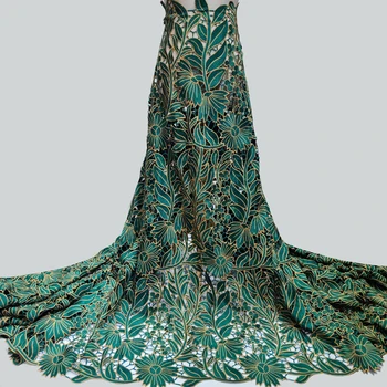 (5 ярда/бр) Висококачествено изумрудено-зелена африканска чрез шнурове с голямо кабел, най-новите Гипюровая водорастворимая лейси кърпа, за да очарователен рокли WYY011