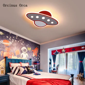 Карикатура творчески един космически кораб тавана лампа момче спалня, детска стая, лампа цвят на НЛО тавана лампа дистанционно управление