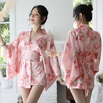 Секси бельо женски новият японски стил с принтом черешов цвят кимоно костюм, хавлия сексуално изкушение пижами