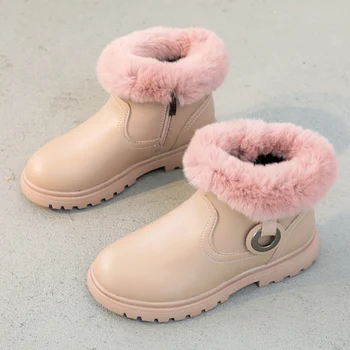 Обувки Martin за момичета; Новост Зимата 2022 г.; детски обувки на меху; големи кадифени ботильоны с катарама; Модерен черно-розов памучен обувки за деца