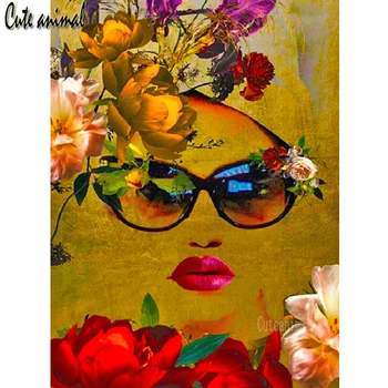 Фантазийный цвете 5D САМ Диамантена Картината Пълна Кръгла, Квадратна секси момиче портрет Диамантена Бродерия Мозайка Картина Кристали