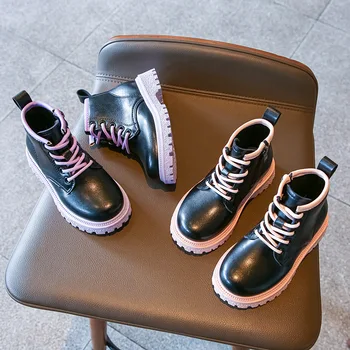 Ботильоны за момичета, Новост 2022 година, детски есенни нескользящие кожени обувки със среден размер, Британски детски пролетни студентски къси ботуши