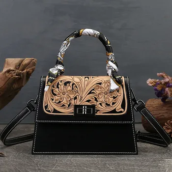 Висококачествена кожена чанта ръчна изработка EUMOAN, китайска вятърна кожена чанта с ръчно изработени от телешка кожа, нова малка квадратна чанта, оригинална чанта през едно рамо crossbo