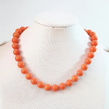 Гореща разпродажба оранжево изкуствен корал 8 мм, 10 мм, 12 мм, 14 мм, кръгли мъниста верига огърлица за жени модерен подарък бижута 18 инча B638