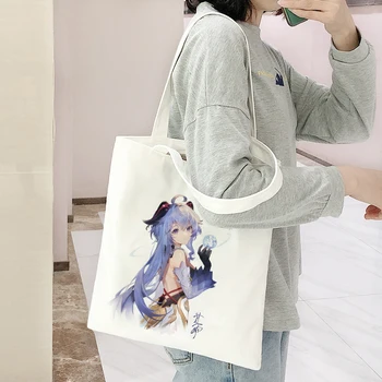 Жените Игра Genshin Impact Аниме Памучен Холщовая Чанта За Пазаруване За Момичета Harajuku 90 s Y2K Класическа Реколта Чанта На Рамото на Жените Bolsa
