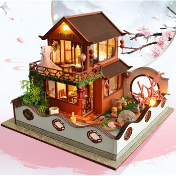 Нов DIY Wooden Китайски Архитектурен Куклена Къща Комплект Монтиран Миниатюрен Perfekt-Куклена Къща Модел Играчки За Деца И Възрастни Подаръци