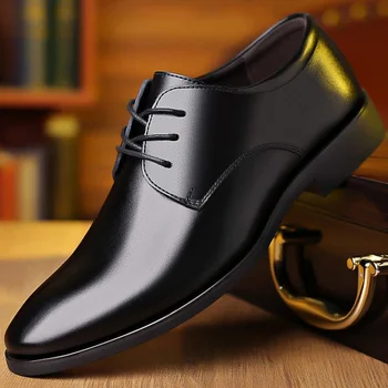 Мъжки Кожени Модела обувки 2022 Пролет Есен Бизнес Официални Ежедневни Корейски Сватбени Обувки За Булката в британския стил Дантела С Остри Пръсти, Обикновен Мъжки