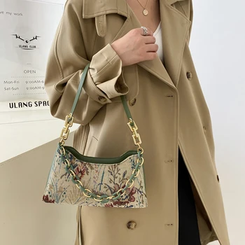 Луксозни Маркови Дизайнерски Чанти за Подмишниците 2023, Дамски Модни Проста Чанта на рамото на Веригата От изкуствена кожа с изящна Бродерия, Новост в Чантата си