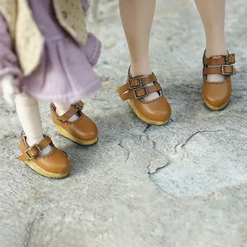 Стоп-моушън обувки OB11 е подходящ за нови модни обувки на танкетке размер 1/12 ● Обувки Mori на дървена подметка кафяв и черен цвят