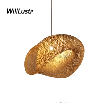 willlustr бамбук окачен лампа дървен окачен лампа постмодернистский дизайн бикорн подвесное осветление натурален хотел ресторант скандинавска