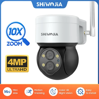 SHIWOJIA 10-кратно Увеличение IP Камера WIFI 4MP HD С Две Лещи PTZ Камера за Видеонаблюдение Защита на Сигурността на Проследяване на Движението Умна Облак Камера