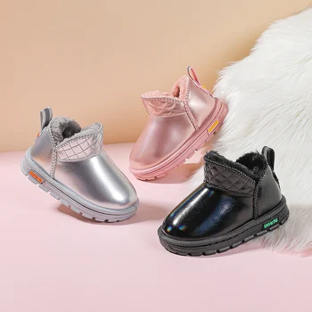 Детски Зимни Обувки 2021 г., Корейските Зимни Усещат Топли Обувки Принцеса от Изкуствена Кожа с мрежа, Водоустойчив Плюшени Обувки, Детски Обувки За момичета, Детски Обувки