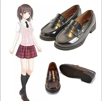 Универсални Женски Японски Училищни Обувки От Мека Кожа върху Плоска Подметка, на Нисък Ток за Cosplay Униформи