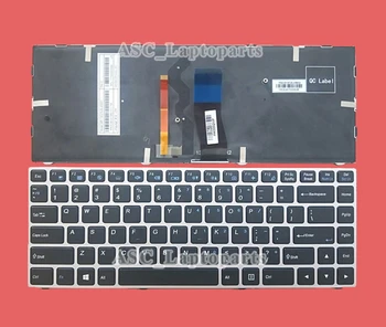 Новата клавиатура QWERTY на американски и английски език за лаптоп Clevo P640RF P641RF P640RE P640HK1 P641HK1 P641HJ Sager NP8640, С подсветка, Сребриста рамка