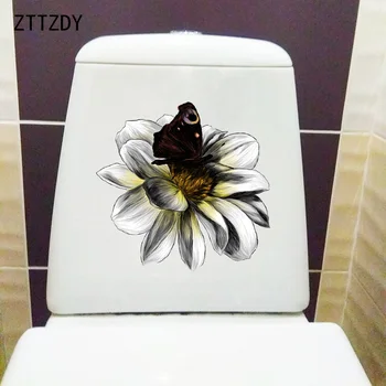ZTTZDY 22,6 см х 22 см Творчески Карикатура на Пеперуда на Цвете Капак на Тоалетната чиния Декор Модни Домашни Стикери За Стена T2-1015