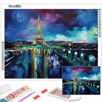 5D Диамантена Картина на Парижката Звездна Нощ Айфеловата Кула Картина От Страз Пълна Художествена Мозайка Бродерия на кръстат бод Начало Декор