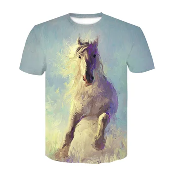 2021 Нова Лятна Мъжка тениска Градинска Дрехи С Кръгло Деколте И Къс Ръкав Тениски, Потници Забавни Животни Мъжки Дрехи Ежедневни Run Horse 3D Принт