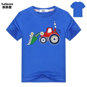 Тениска с аппликацией багер за момчета, Дрехи 2020 г., Лятна детски дрехи, детски Памучни тениски, Дрехи за момчета с бульдозером