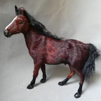 играчка в реалния живот около 26x22 см кафяво конче-играчка от полиетилен и кожа модел на коня украса за дома, подарък за коледа h0558