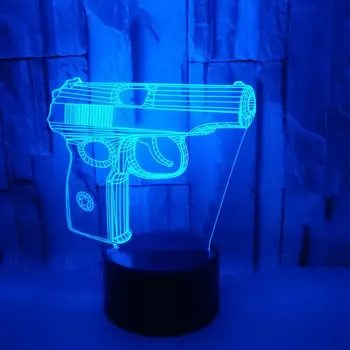Детски лека нощ 3D Лампа Илюзия Настолна Настолна Лампа 7 Цвята Промяна Дистанционно Управление Играчки Пистолетные Светлини за Коледен Подарък