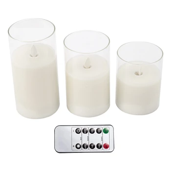 Дистанционно Беспламенный Стълб Свещи Истински Восъчни Електрически Led Набор от Стъклени Свещи С Контролиран Таймер, 4-инчов 5-инчов 6-Инчов Пакет