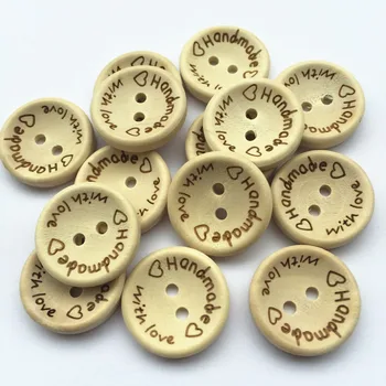 200шт 20 мм Дървени Копчета За Купата Естествени 2 Дупки Ръчно изработени С Любов Кръгли Шиене на Копчета Декорации DIY Занаяти