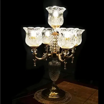 Европейската луксозен Кристален Настолна Лампа, за да се учат led настолна лампа Сватбени стъклени свещници Хол, Кухня led стъклена лампа Настолна Лампа