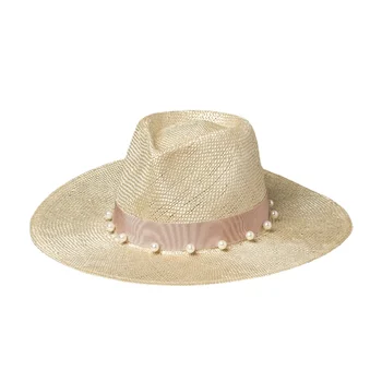 лятна нова солнцезащитная шапка с перлената на веригата, украса от сизал, сламена шапка за пътуване на открито, козирка, широка периферия джаз шапка