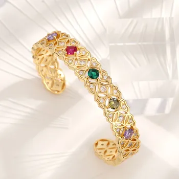 Европа и Съединените Щати Тенденция индивидуалност пръстен, гривна, определени покрит с 18 карата злато с инкрустирани цветни циркон открит гривна аксесоари