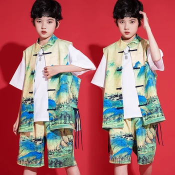 Модни детски дрехи в стил хип-хоп, костюми за джаз танци в китайски Стил, детски Свободни костюми в стил Kpop, дрехи за изказвания За момичета DQS9837