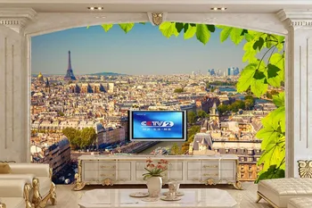 Потребителски 3d стенописи, Франция Дома на Реката Мостове, Париж тапети, хол с телевизор, разтегателен стени спалня 3d стереоскопични тапети