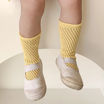 3 двойки лот, Детски чорапогащи до коляното, Летни Памучни Мрежести Чорапи за малки Момичета, Прекрасни Дълги Чорапи Принцеса с Волани, Кавайные Аксесоари За Деца