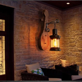 Ретро Дървени и Стъклена LED монтиран на стената Лампа, Промишлени Стенни лампи, Лампа За Спалня Нощни Ресторант Loft Начало Декор Коридор, с монтиран на стената Лампа